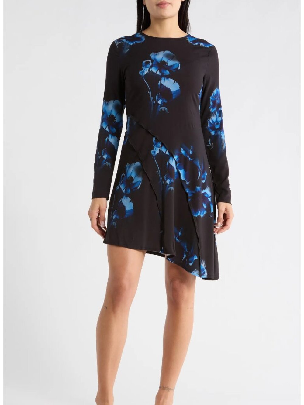 Asymmetric Floral Long Sleeve Dress